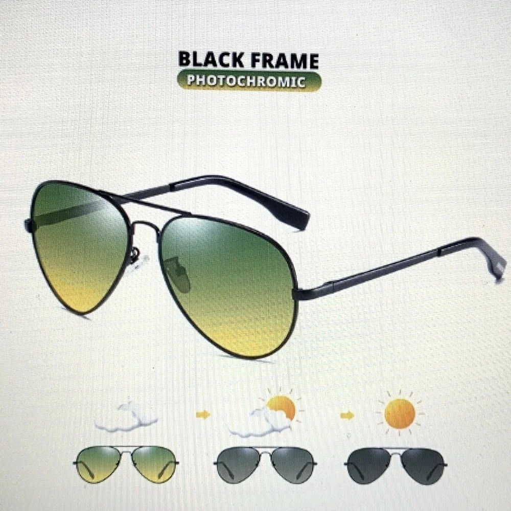 Pilot Aviator Sunglasses Polarized Men’s Photochromic NWT